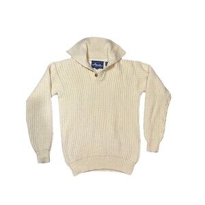 VTG Atlantis Chunky Wool‎ Collared Sweater Adult Large Ivory Heavyweight Knit